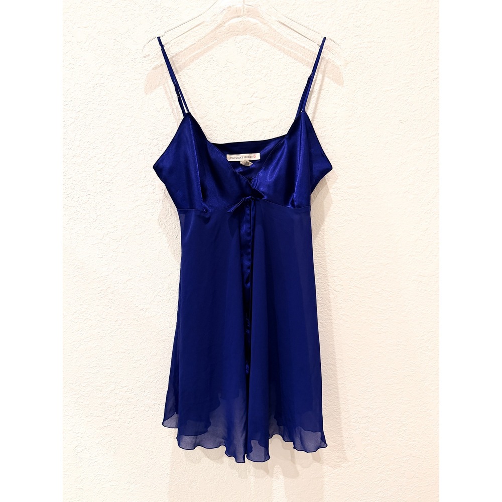 Victoria's Secret Blue Satin Slip Dress Babydoll Y2K Spaghetti Strap Coquette